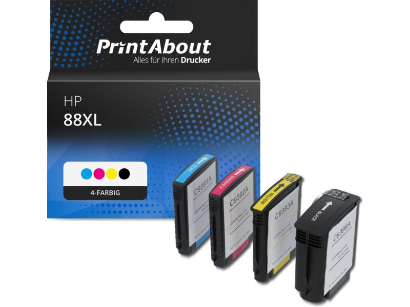 PrintAbout Druckerpatrone 88XL (C9396AE) 4-farbig Multipack Hohe Kapazität für HP
