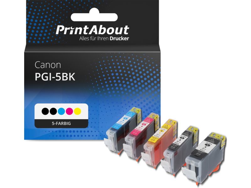PrintAbout Druckerpatrone PGI-5BK 5-farbig Multipack für Canon