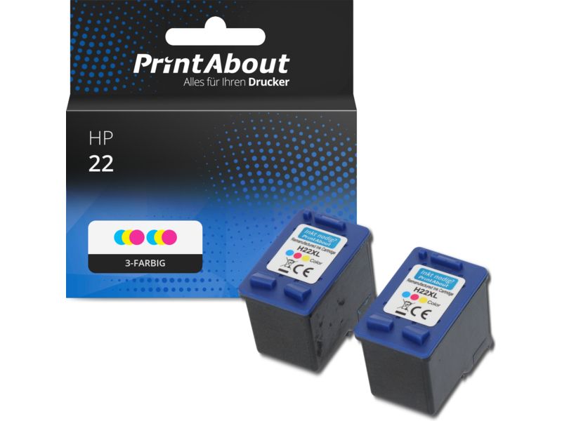 PrintAbout Druckerpatrone 22 (C9352AE) 3-farbig Multipack für HP