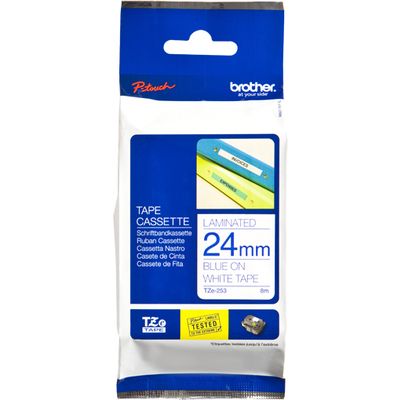 Brother TZe-253 - (24 mm x 24 mm) - Blau auf weiß - Tape