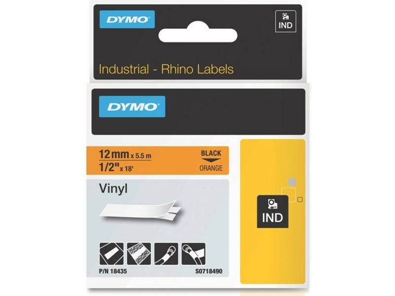 Dymo 18435 (S0718490) - (12 mm) - Schwarz auf orange - Tape