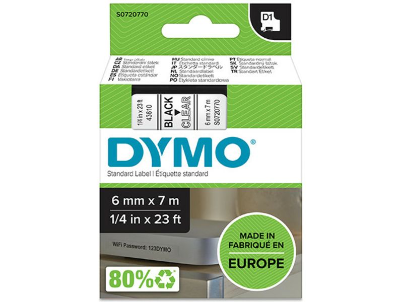 Dymo 43610 (S0720770) - (6 mm) - Schwarz auf transparent - Tape