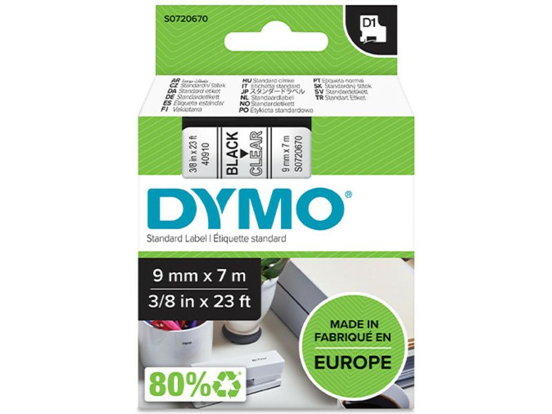 Dymo 40910 (S0720670) - (9 mm) - Schwarz auf transparent - Tape