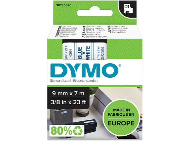 Dymo 40914 (S0720690) - (9 mm) - Blau auf weiß - Tape