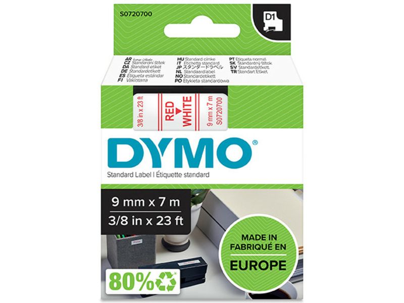 Dymo 40915 (S0720700) - (9 mm) - Rot auf weiß - Tape