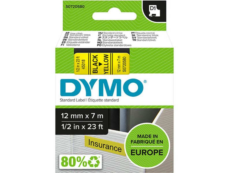 Dymo 45018 (S0720580) - (12 mm) - Schwarz auf gelb - Tape