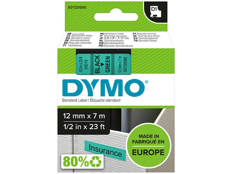 Dymo 45019 (S0720590) - (12 mm) - Schwarz auf grün - Tape