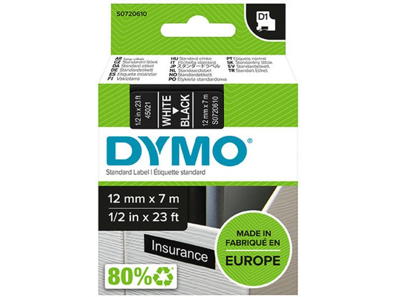 Dymo 45021 (S0720610) - (12 mm) - Weiß auf schwarz - Tape