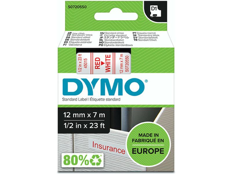 Dymo 45015 (S0720550) - (12 mm) - Rot auf weiß - Tape