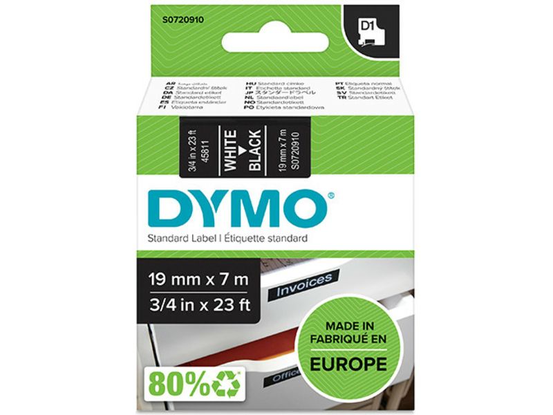 Dymo 45811 (S0720910) - (19 mm) - Weiß auf schwarz - Tape