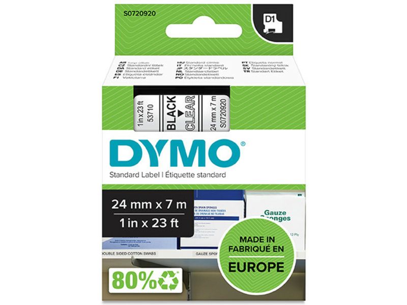 Dymo 53710 (S0720920) - (24 mm x 24 mm) - Schwarz auf transparent - Tape