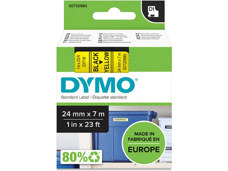 Dymo 53718 (S0720980) - (24 mm x 24 mm) - Schwarz auf gelb - Tape