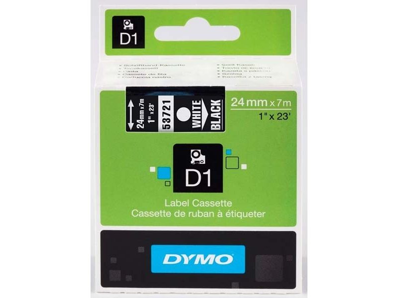 Dymo 53721 (S0721010) - (24 mm x 24 mm) - Weiß auf schwarz - Tape