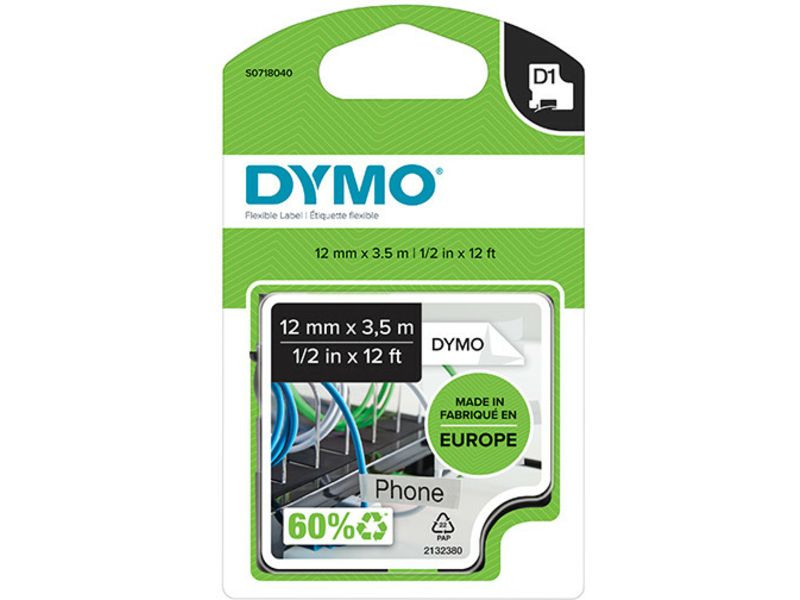 Dymo 16957 (S0718040) - (12 mm) - Schwarz auf weiß - Tape