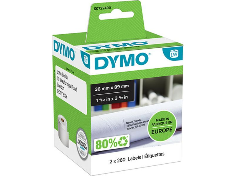 Dymo 99012 (S0722400) - (36 mm x 89 mm) 2 Rollen - Schwarz auf weiß - Etikett