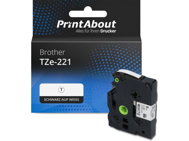 PrintAbout Tape TZe-221 Schwarz auf weiß (9 mm) für Brother