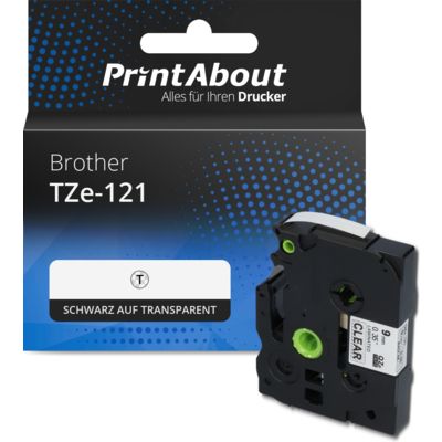 Schriftband kompatibel mit Brother TZe-121 - (9 mm) - Schwarz auf transparent
