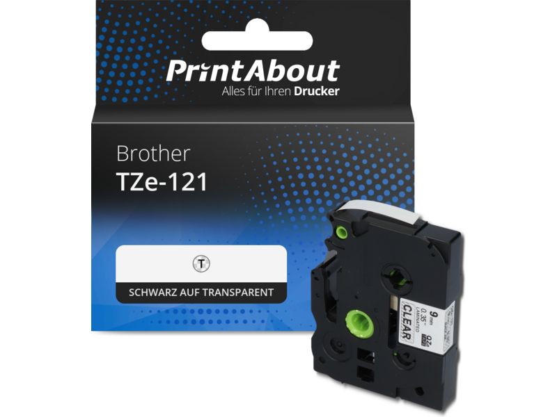 PrintAbout Tape TZe-121 Schwarz auf transparent (9 mm) für Brother