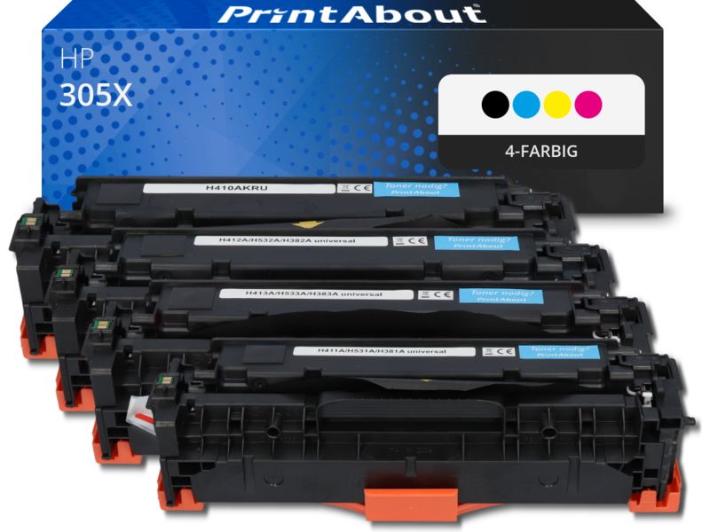 PrintAbout Toner 305X (CE410X) 4-farbig Multipack Hohe Kapazität für HP