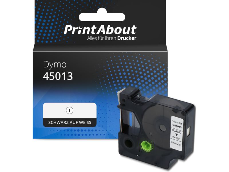 PrintAbout Tape 45013 (S0720530) Schwarz auf weiß (12 mm) für Dymo