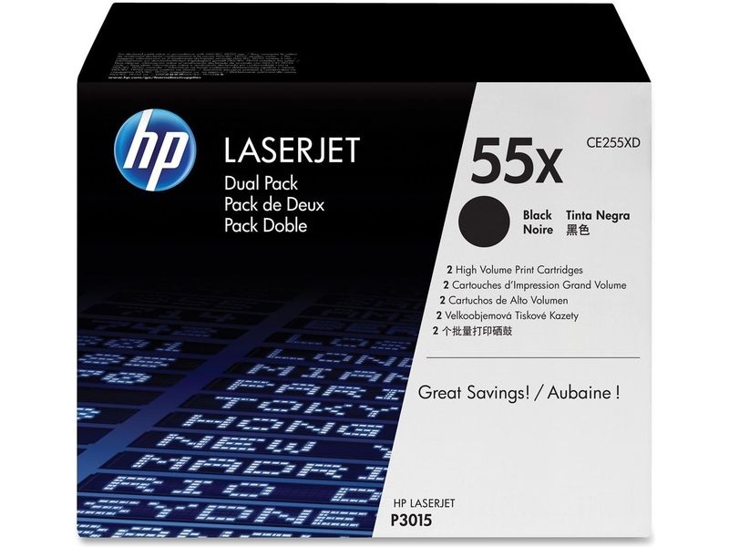 HP 55X (CE255XD) Toner - 2x Schwarz - Hohe Kapazität - Multipack
