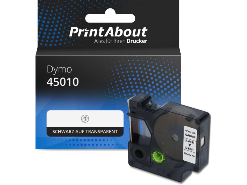 PrintAbout Tape 45010 (S0720500) Schwarz auf transparent (12 mm) für Dymo
