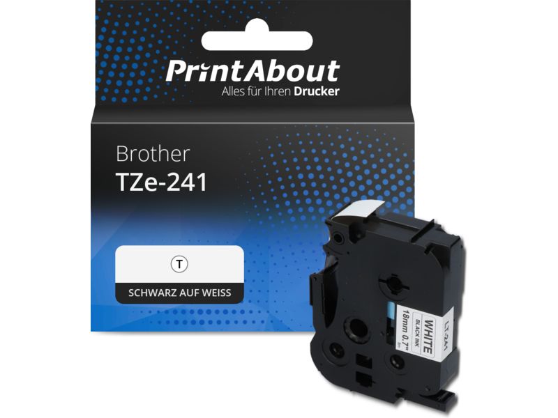 PrintAbout Tape TZe-241 Schwarz auf weiß (18 mm) für Brother