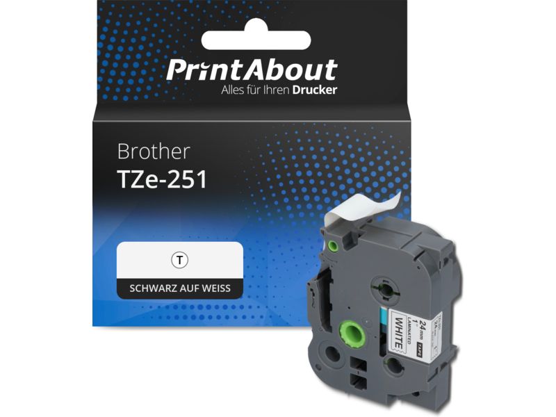 PrintAbout Tape TZe-251 Schwarz auf weiß (24 mm x 24 mm) für Brother