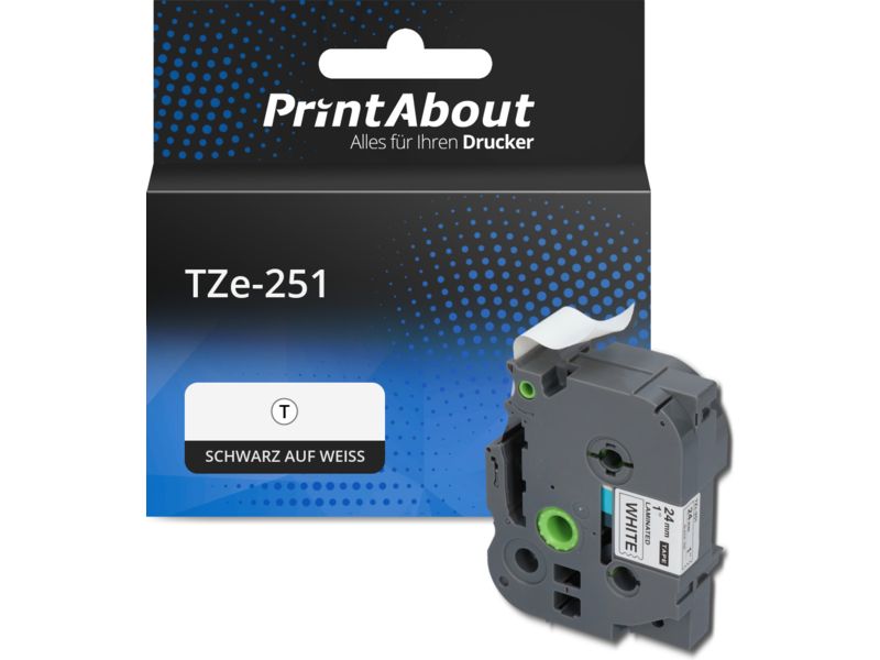 PrintAbout Tape TZe-251 Schwarz auf weiß (24 mm x 24 mm) für Brother