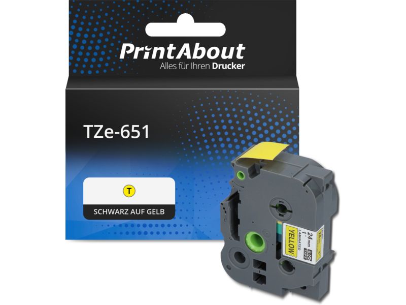 PrintAbout Tape TZe-651 Schwarz auf gelb (24 mm x 24 mm) für Brother
