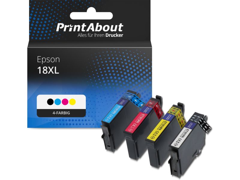 PrintAbout Druckerpatrone 18XL (C13T18164012) 4-farbig Multipack Hohe Kapazität für Epson
