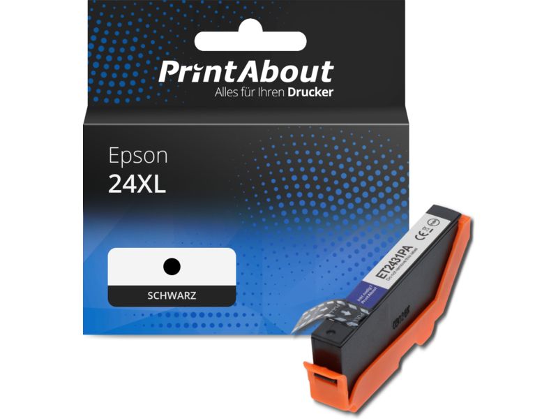 PrintAbout Druckerpatrone 24XL (C13T24314012) Schwarz Hohe Kapazität für Epson