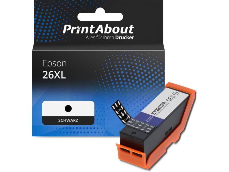 PrintAbout Druckerpatrone 26XL (C13T26214012) Schwarz Hohe Kapazität für Epson