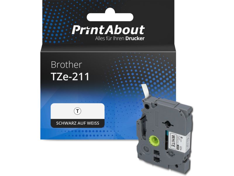 PrintAbout Schriftband kompatibel mit Brother TZe-211 - (6 mm) - Schwarz auf weiß