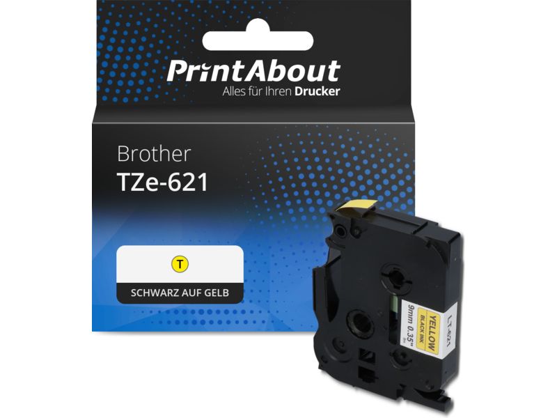PrintAbout Tape TZe-621 Schwarz auf gelb (9 mm) für Brother