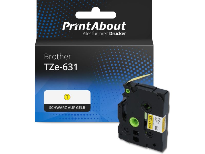 PrintAbout Schriftband kompatibel mit Brother TZe-631 - (12 mm) - Schwarz auf gelb