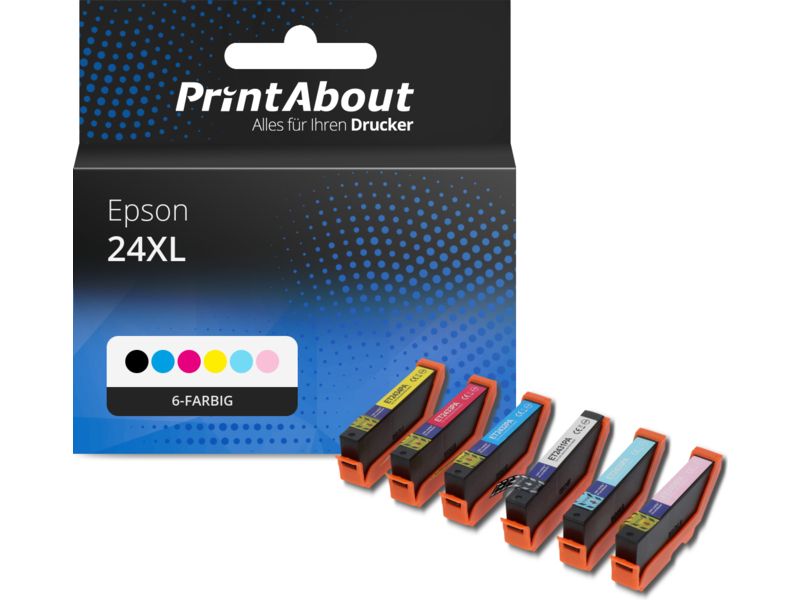 PrintAbout Druckerpatrone 24XL (C13T24384012) 6-farbig Multipack Hohe Kapazität für Epson