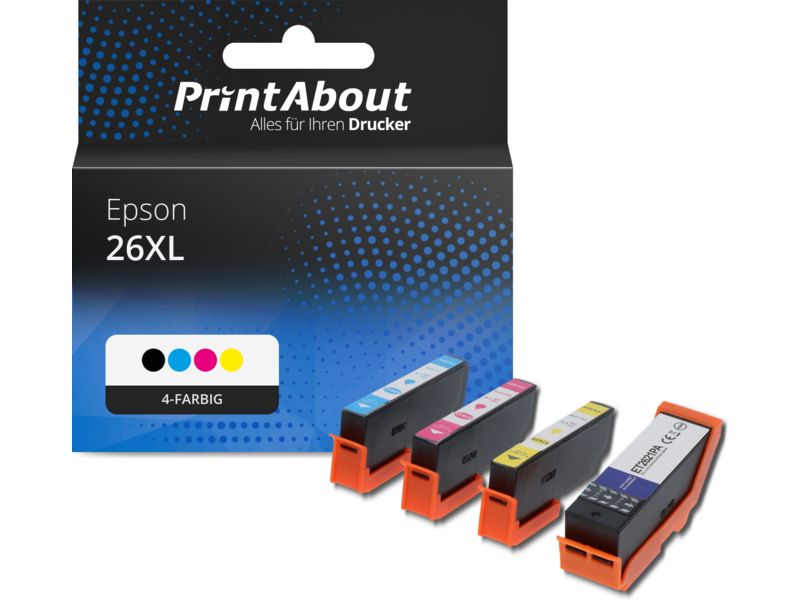 PrintAbout Druckerpatrone 26XL (C13T26364012) 4-farbig Multipack Hohe Kapazität für Epson