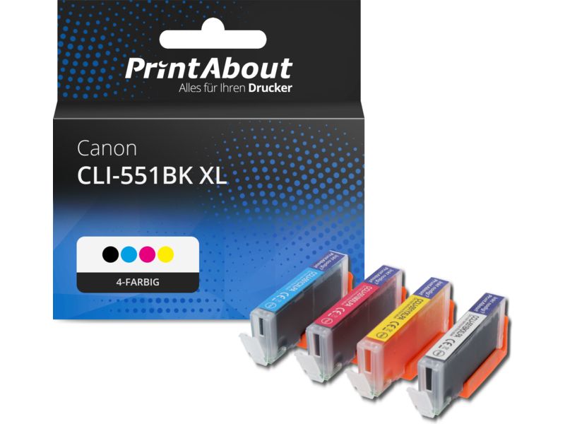 PrintAbout Druckerpatrone CLI-551BK XL 4-farbig Multipack Hohe Kapazität für Canon