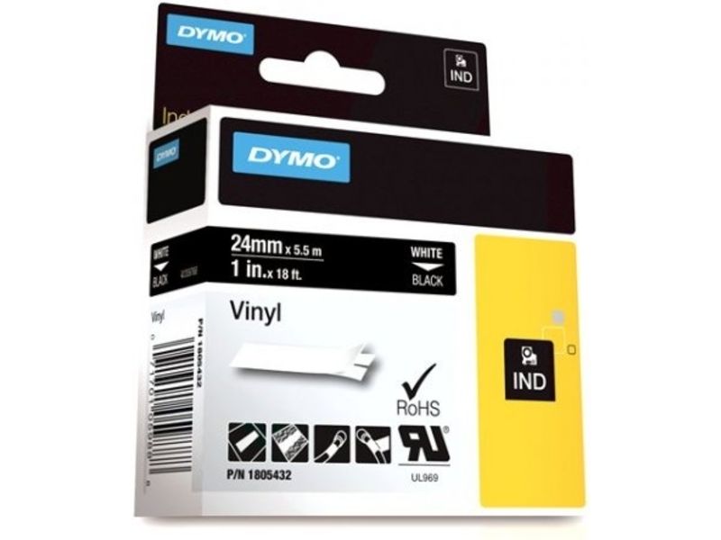 Dymo 1805432 Beschriftungsband Vinyl Weiß auf Schwarz (24 mm)