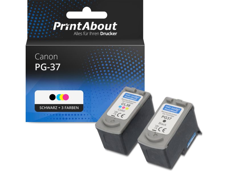 PrintAbout Druckerpatrone PG-37 Schwarz + 3 Farben Multipack für Canon