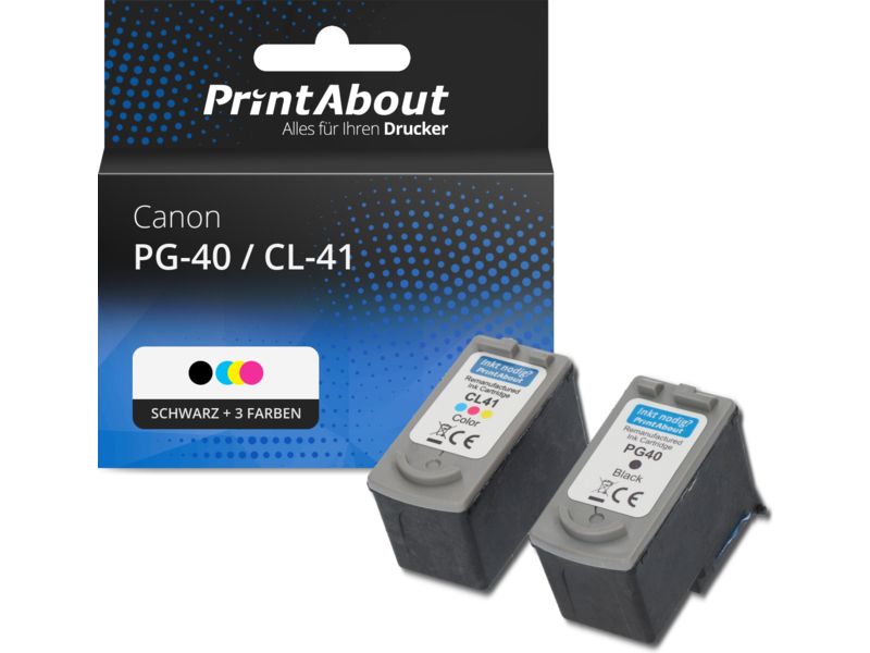 PrintAbout Druckerpatrone PG-40 / CL-41 Schwarz + 3 Farben Multipack für Canon