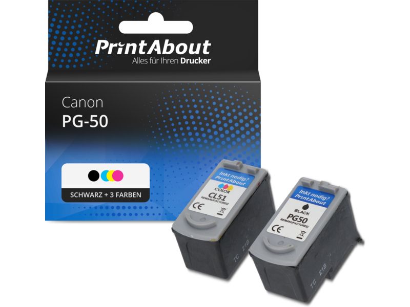 PrintAbout Druckerpatrone PG-50 Schwarz + 3 Farben Multipack für Canon