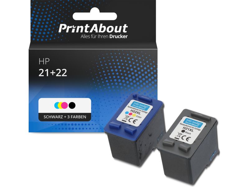 PrintAbout Druckerpatrone 21+22 (SD367AE) Schwarz + 3 Farben Multipack für HP