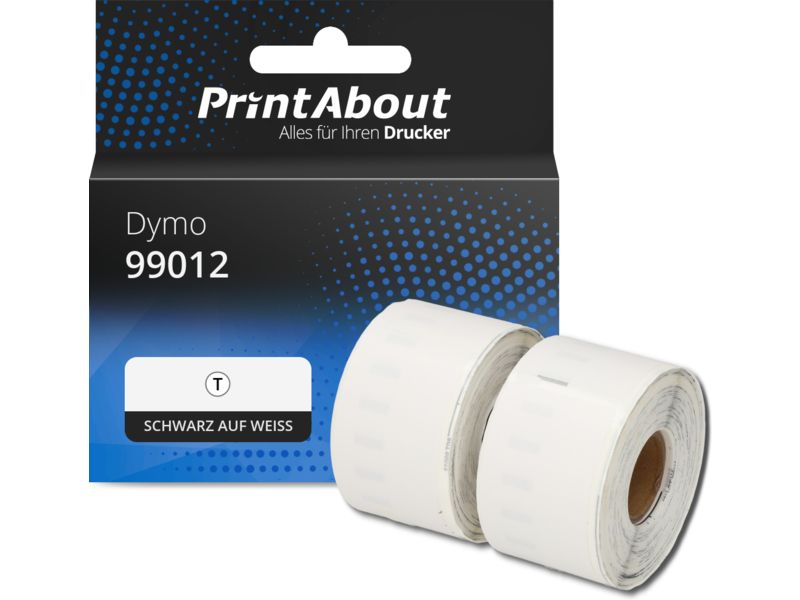 PrintAbout Etikettenrolle kompatibel mit Dymo 99012 - (36 mm x 89 mm) 2 Rollen - Schwarz auf weiß