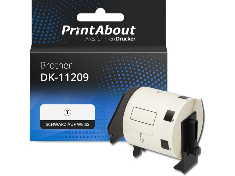PrintAbout Etikett DK-11209 Schwarz auf weiß (29 mm x 62 mm) für Brother