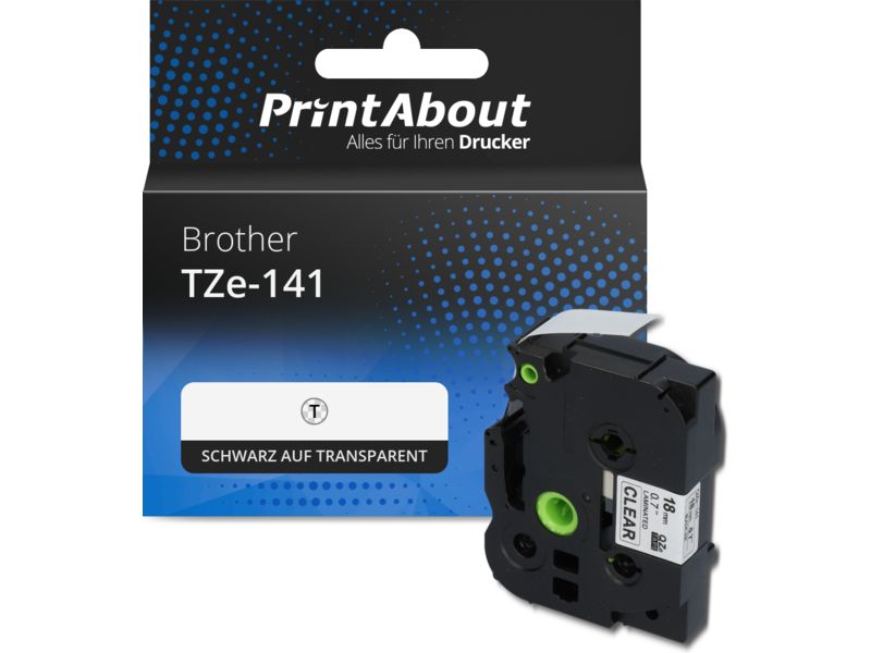 PrintAbout Tape TZe-141 Schwarz auf transparent (18 mm) für Brother