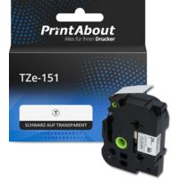Schriftband kompatibel mit Brother TZe-151 - (24 mm x 24 mm) - Schwarz auf transparent