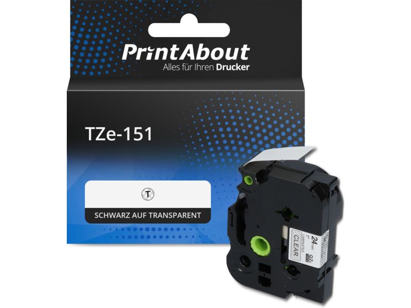 PrintAbout Tape TZe-151 Schwarz auf transparent (24 mm x 24 mm) für Brother