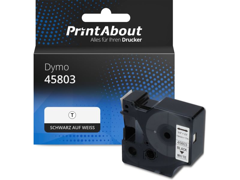 PrintAbout Schriftband kompatibel mit Dymo 45803 (S0720830) - (19 mm) - Schwarz auf weiß